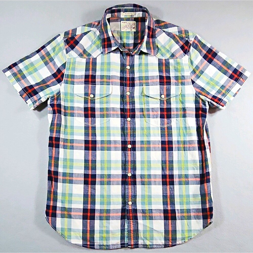 Lucky Brand Men's M Plaid Cotton Short Sleeve Classic Fit Button-Up